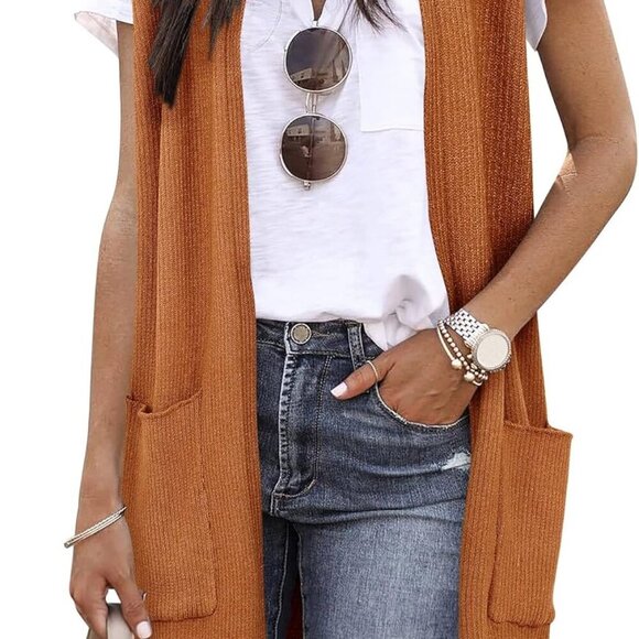 Women Casual Sleeveless Open Front Tunic Vest Long Cardigan Tops Coat - Picture 1 of 4